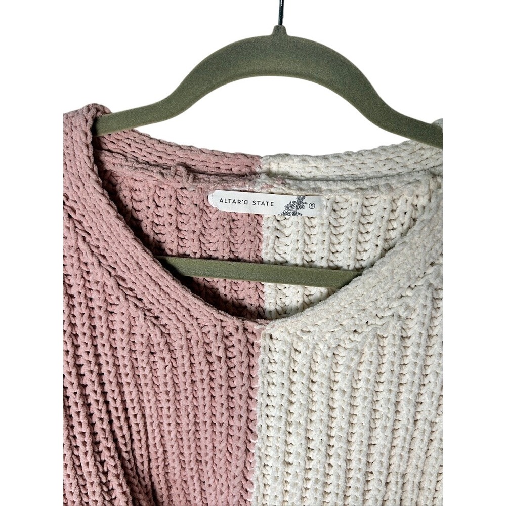 Altar'd State Colorblock Cropped Chenille Sweater Pink Cream Size S - Picture 2 of 6